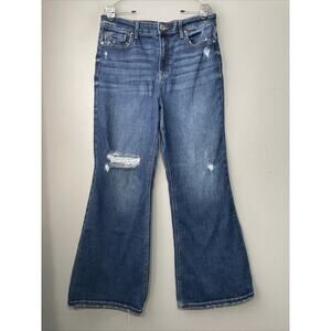 Edgely Relaxed Flare Jeans Size 14 Blue Denim Super High Rise Festival Hippie